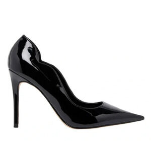 Nine West Black Patent Leather Scalloped Pumps Size 9 Stiletto Heels NIB